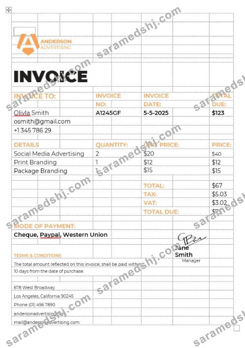 Advertising agency Invoice Template